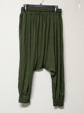 CCK STYLE Khaki Army Pocket Elastic Waistband Drop-Crotch Harem Pants - XL/42